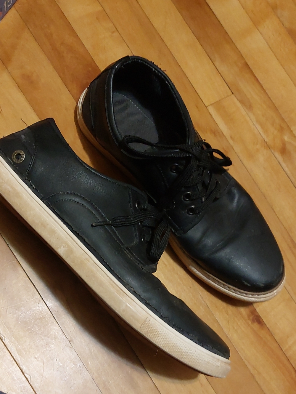 💚3/$30 Mens Denver Hayes Black Faux Leather Low Top Casual Sneakers 11